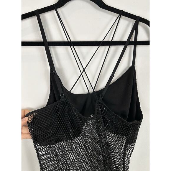 Dressy Mesh Midi Dress Goth Emo Size M/L Fishnet Women's Black Beaded Sequin Bra - Picture 5 of 7